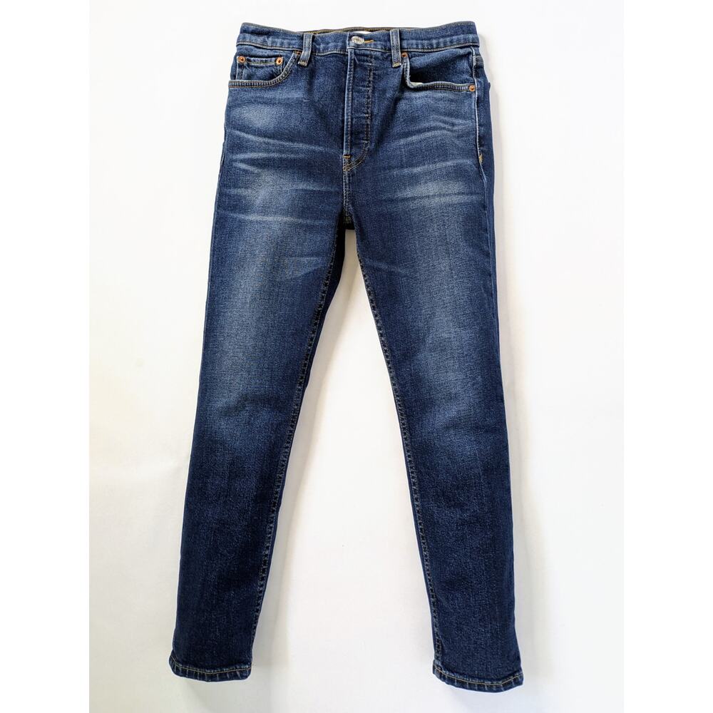 Re/Done Originals High Rise Ankle Crop Jeans 27 Midnights Blue Button Fly